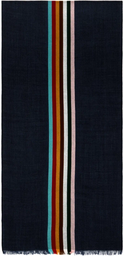 Paul Smith Blue Central Stripe Scarf In 47 Blues