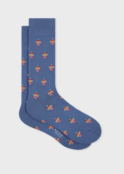 Paul Smith Blue Cotton-blend 'robot' Socks