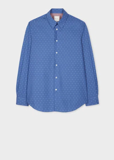 Paul Smith Blue Cotton Poplin Polka Dot Shirt