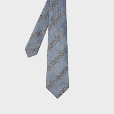 Paul Smith Blue Embroidery Floral Stripe Tie