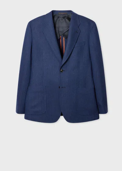 Paul Smith Blue Herringbone Wool-cashmere Buggy-lined Blazer