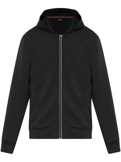 Paul Smith Blue Hoodie With Zip In Black