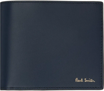 Paul Smith Blue Leather Billfold Signature Stripe Interior Wallet In Black