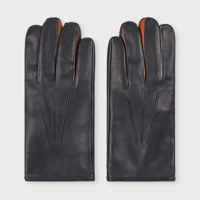 Paul Smith Blue Leather 'concertina' Gloves