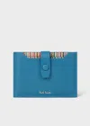 Paul Smith Blue Leather Credit Card Holder With 'signature Stripe' Pull Out Grey In Blue