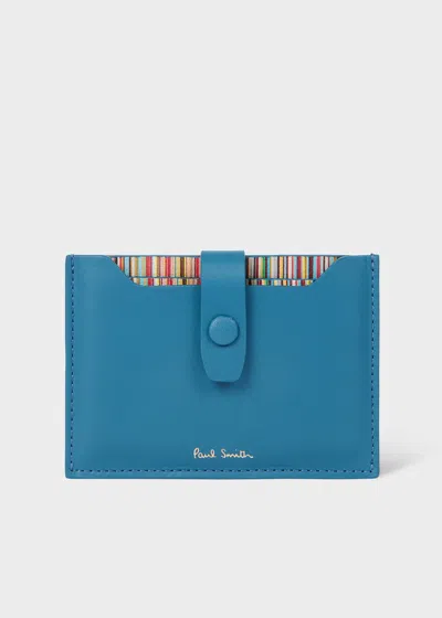 Paul Smith Blue Leather Credit Card Holder With 'signature Stripe' Pull Out Grey