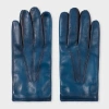 Paul Smith Blue Leather Gloves With Wool-cashmere Lining In Blue