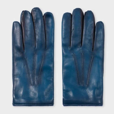 Paul Smith Blue Leather Gloves With Wool-cashmere Lining