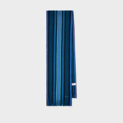 Paul Smith Blue Merino Wool Multistripe Scarf