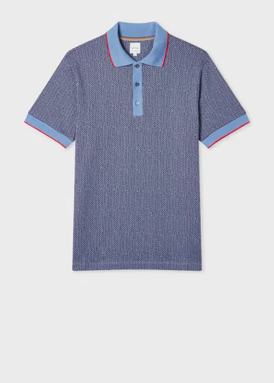 Paul Smith Blue Micro-jacquard Cotton-blend Polo Shirt
