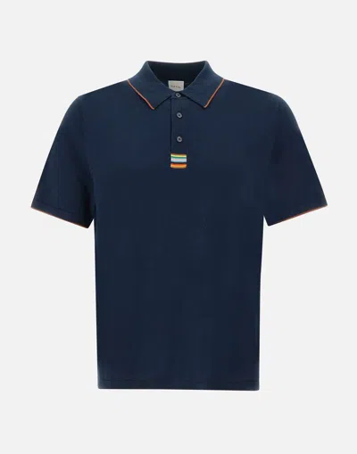 Paul Smith Certified Organic Cotton Polo Shirt With Contrast Collar In Blue