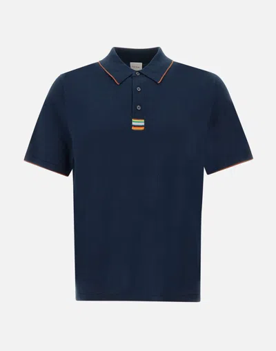 PAUL SMITH PAUL SMITH BLUE ORGANIC COTTON POLO SHIRT WITH COLORED PROFILES