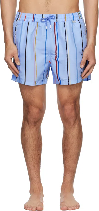 Paul Smith Blue 'painted Stripe' Swim Shorts