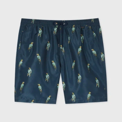 PAUL SMITH BLUE 'PARROTS' PRINT LONG SWIM SHORTS