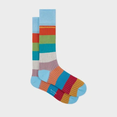 Paul Smith Blue Ribbed Colour Block Socks