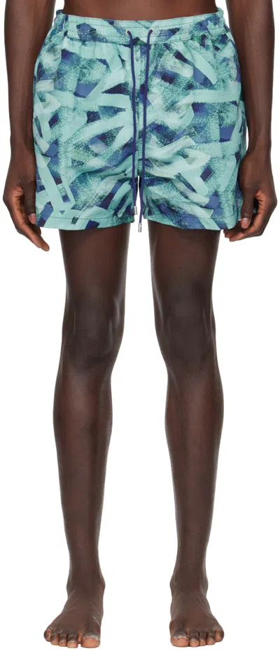 Paul Smith Blue Short Brush Stroke Swim Shorts In 47 Blues