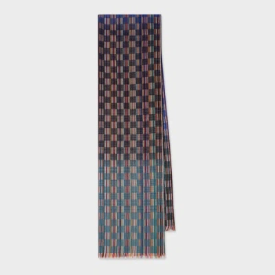 Paul Smith Blue 'signature Stripe' Basket Weave Wool-silk Scarf