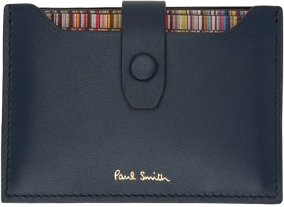 Paul Smith Blue Signature Stripe Pull-out Card Holder In 43 Blues