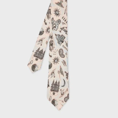 Paul Smith Blue Silk 'souvenir' Tie In Gray
