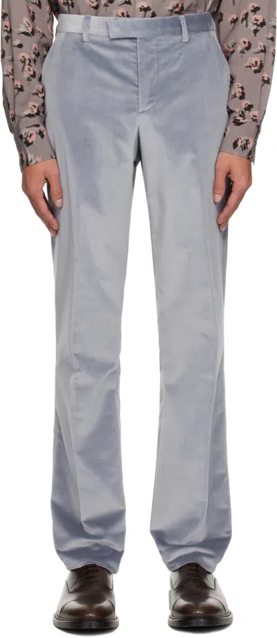 Paul Smith Blue Slim-fit Velvet Trousers In 40b Blue