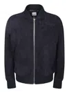 Paul Smith Suede Bomber Jacket With Ribbed Cuffs And Central Zip In Blue