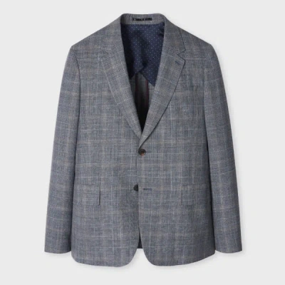 Paul Smith Blue Summertime Check Wool-silk Blazer In Gray