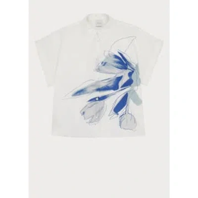 Paul Smith Blue Tulip Wide Sleeve Shirt Size: 14, Col: White