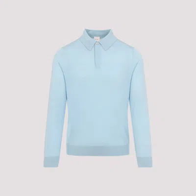 Paul Smith Sky Blue Merino Wool Kntted Long-sleeve Polo Shirt