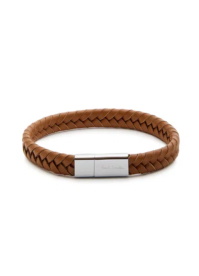 Paul Smith Braided Leather Bracelet In Brown