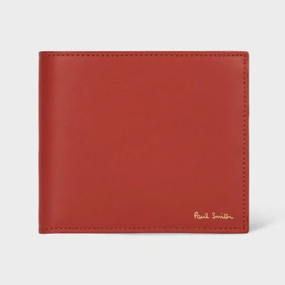 Paul Smith Brick Red Leather 'signature Stripe' Interior Billfold Wallet