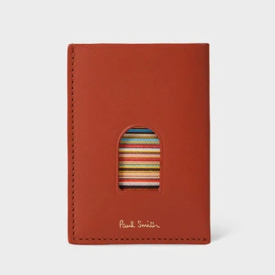 Paul Smith Brick Red Leather 'signature Stripe' Thumb Hole Card Holder