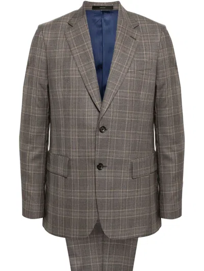 Paul Smith Brierley Checked Wool Suit In Brown