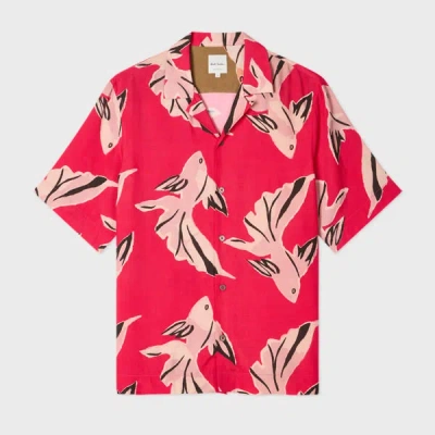 Paul Smith Flowing Oversized Short-sleeve Shirt With Abstract Bird Print In Red
