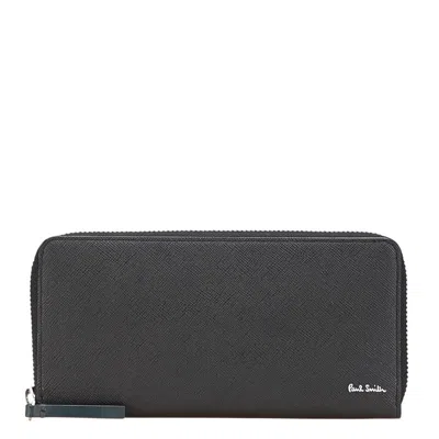 Paul Smith Bright Stripe Puller Leather Long Wallet In Black