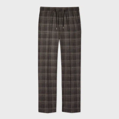 Paul Smith Brown And Navy Check Silk-wool Drawstring Trousers