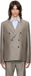 Paul Smith Double-breasted Linen And Wool-blend Suit Jacket In 61 Browns