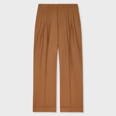 Paul Smith Brown Fresco Wool Wide-leg Pleated Trousers
