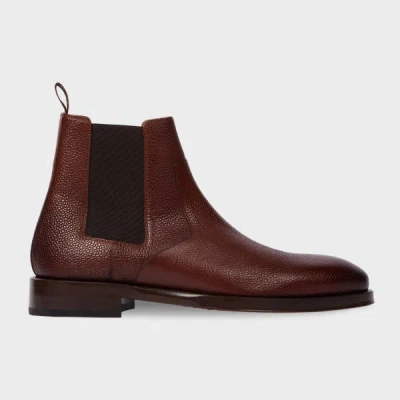 Paul Smith Brown Grain Leather 'lawson' Boots In Burgundy
