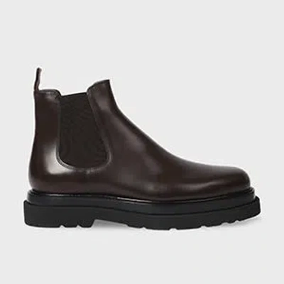 Paul Smith Brown Leather 'beard' Boots In Burgundy