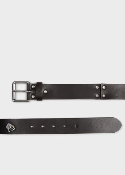Paul Smith Brown Leather Charm Studded Belt In Black