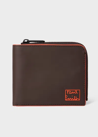 Paul Smith Brown Leather 'contrast Logo' Billfold And Coin Wallet