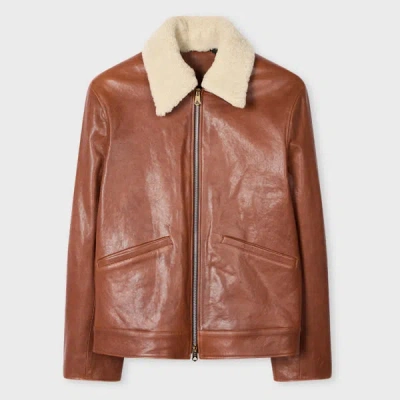 Paul Smith Brown Leather Jacket With Detachable Collar