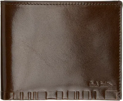 Paul Smith Brown Leather Shadow Stripe Billfold Wallet In 63 Khaki