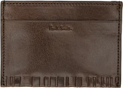 Paul Smith Brown Leather Shadow Stripe Card Holder In 63 Khaki