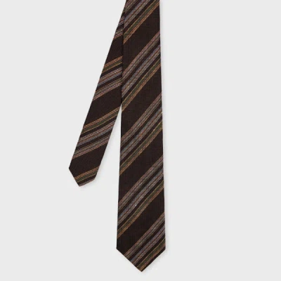 Paul Smith Brown Linen-silk Block Stripe Tie
