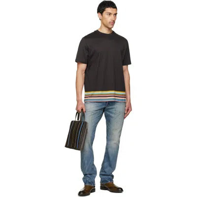 Paul Smith Brown Painted Stripe Slim Leather Folio Briefcase In Multi