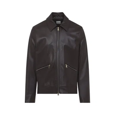 PAUL SMITH PAUL SMITH BROWN REGULAR FIT LEATHER JACKET