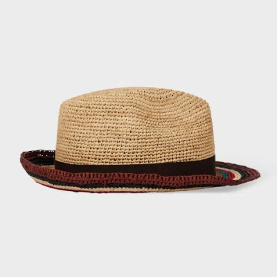 Paul Smith Brown 'signature Stripe' Straw Trilby Hat