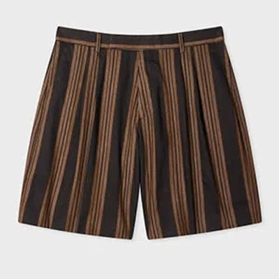 Paul Smith Brown Stripe Pleated Cotton Shorts