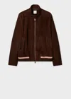 Paul Smith Brown Suede Funnel Neck Jacket Red In Brown